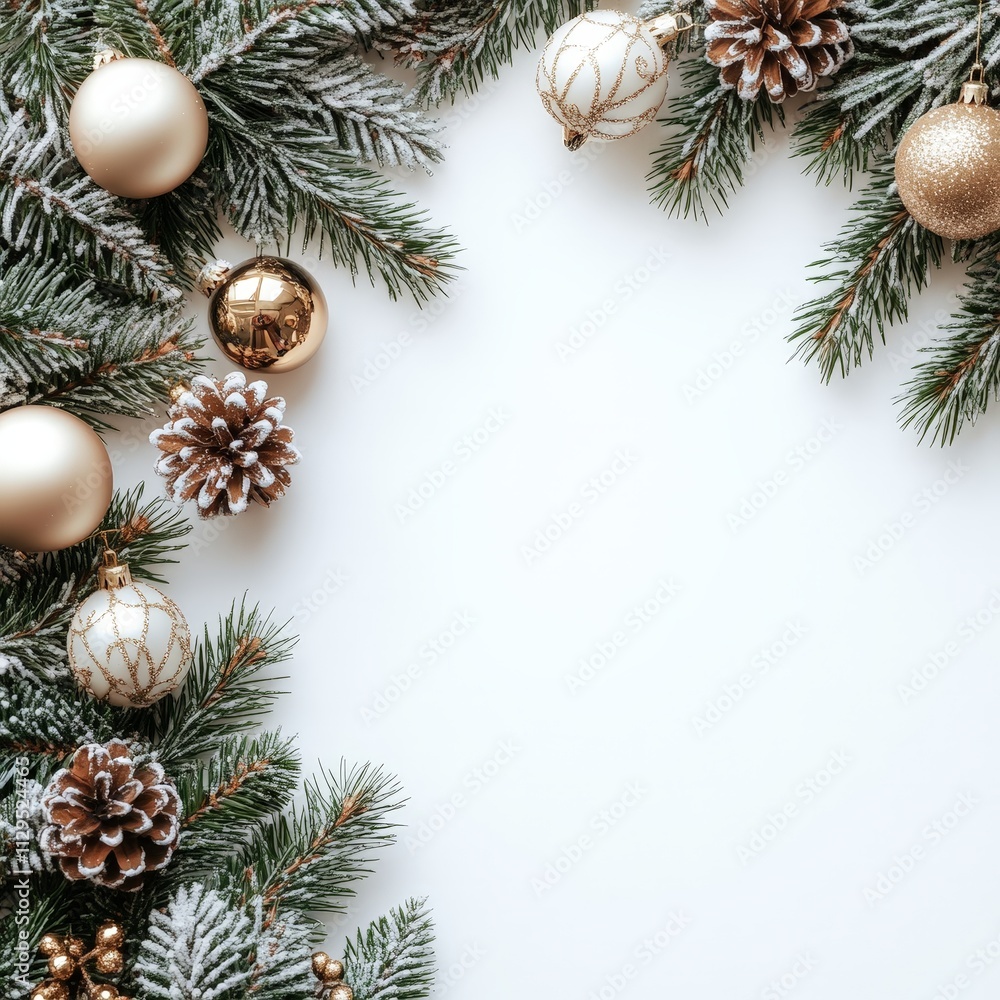 Elegant Christmas Frame with Pine Branches & Decor Elegant Christmas Frame with Pine Branches & Decor