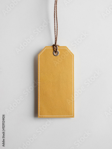 Promotional price tag with blank label for text. Hanging tag with cord, isolated on white background. Perfect for retail, business, or gifting during holiday events.