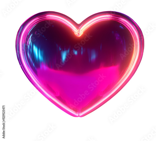 PNG 3D render of neon heart icon night illuminated futuristic.