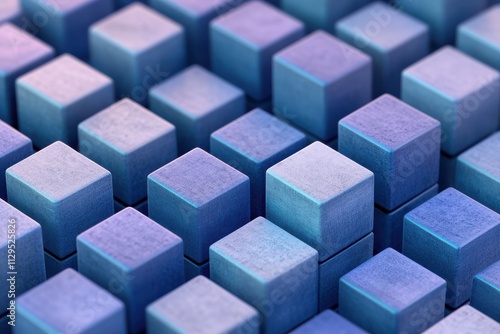 Abstract isometric grid of blue cubes in chambray tones with soft gradients photo