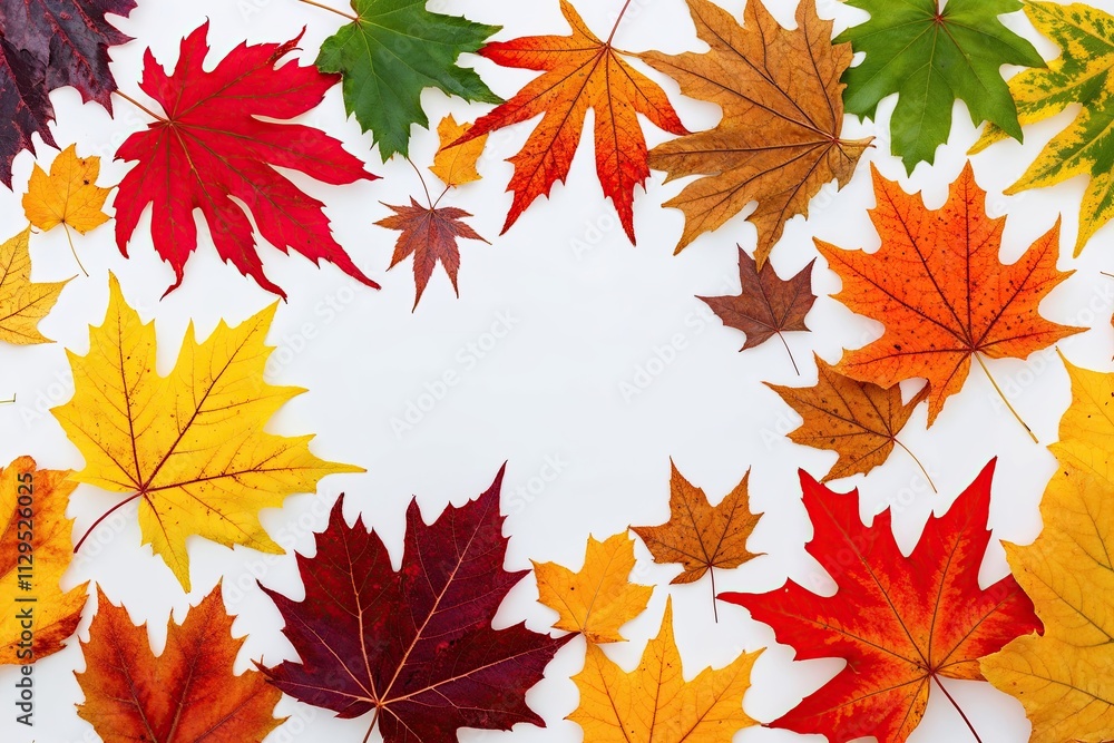 Array of Colorful Autumn Leaves on a Bright White Background Array of Colorful Autumn Leaves on a Bright White Background