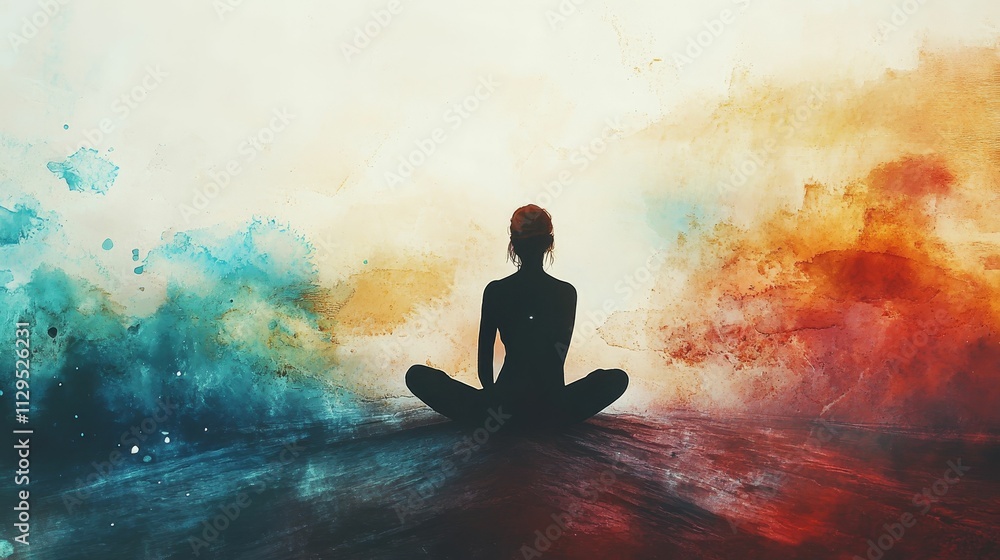 Silhouette meditates, colorful abstract background. Silhouette meditates, colorful abstract background.