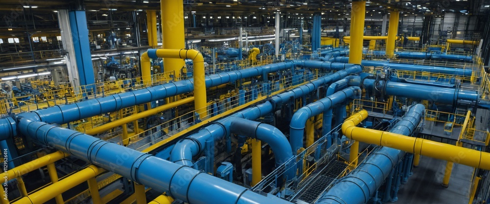 Complex industrial piping system in a factory. Complex industrial piping system in a factory.