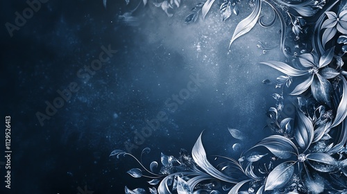 Ornate floral design with shimmering silver leaves on a deep blue background, perfect for elegant decoration.