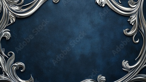 Ornate silver frame on textured blue background, perfect for elegant design projects.