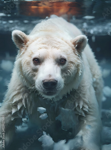 Obraz na płótnie artwork with beautiful white bear swimming under water in Arctic ocean. close up. natural style Ai generated w salonie
