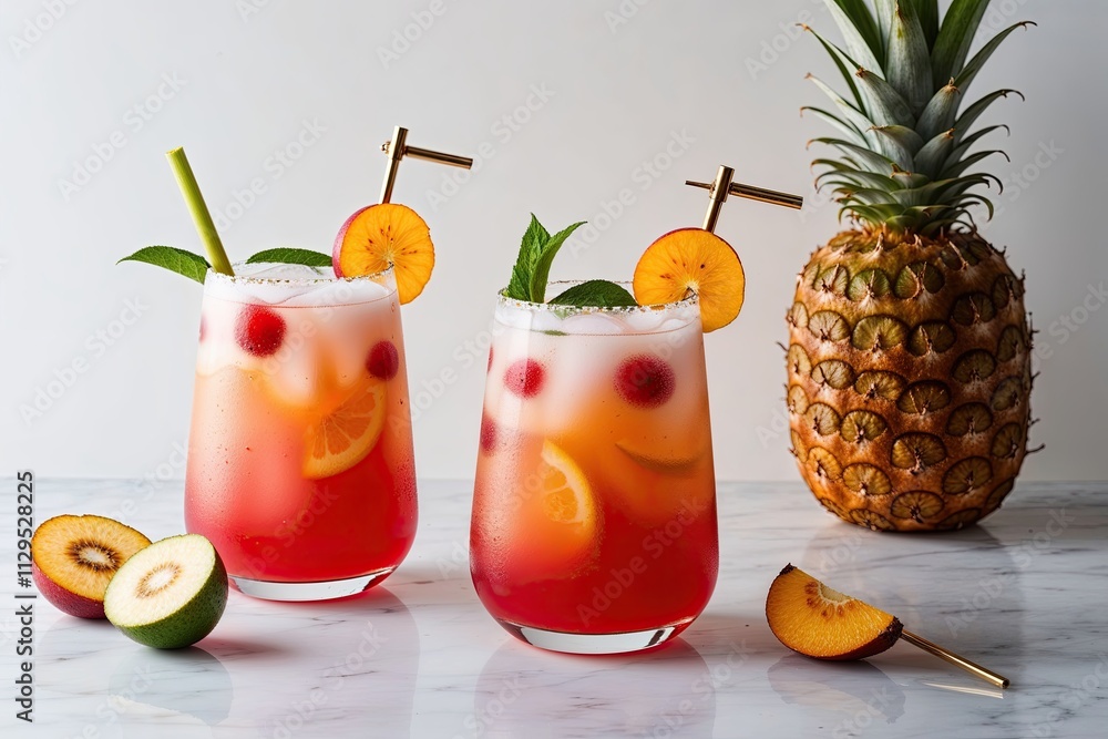 Fototapeta premium Refreshingly Fruity Mai Tai Cocktail on Pristine White Background