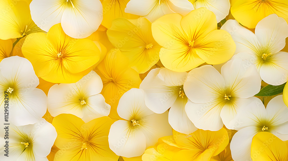 Obraz premium Bright yellow and white flowers create vibrant floral background, evoking sense of joy and freshness