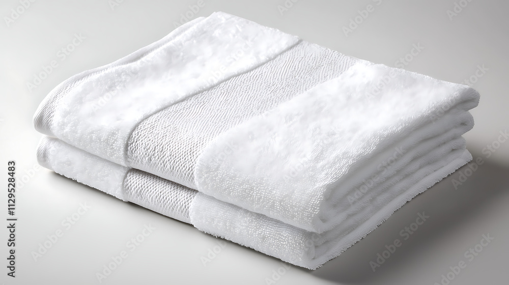 Two white towels are stacked on top of each other Two white towels are stacked on top of each other