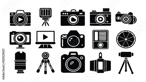 Photography related icon editable stroke outline  set of different types small icons isolated on white background flat vector illustration