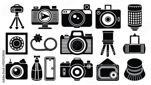 Photography related icon editable stroke outline  set of different types small icons isolated on white background flat vector illustration