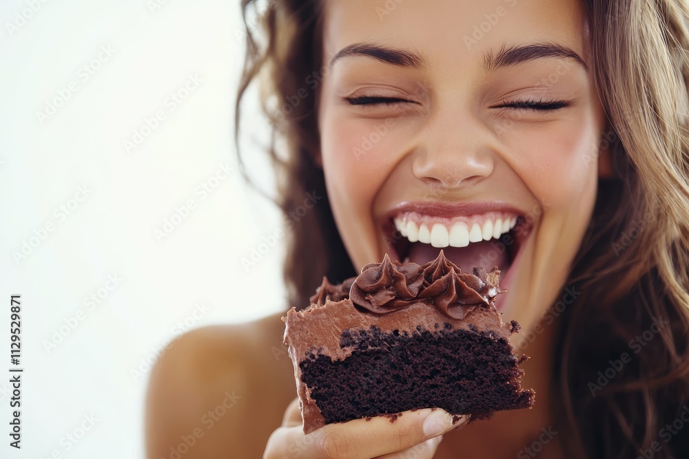 Cheerful Girl Enjoying Chocolate Cake Cheerful Girl Enjoying Chocolate Cake
