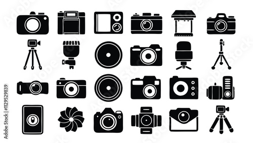Photography related icon editable stroke outline  set of different types small icons isolated on white background flat vector illustration