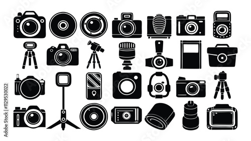 Photography related icon editable stroke outline  set of different types small icons isolated on white background flat vector illustration