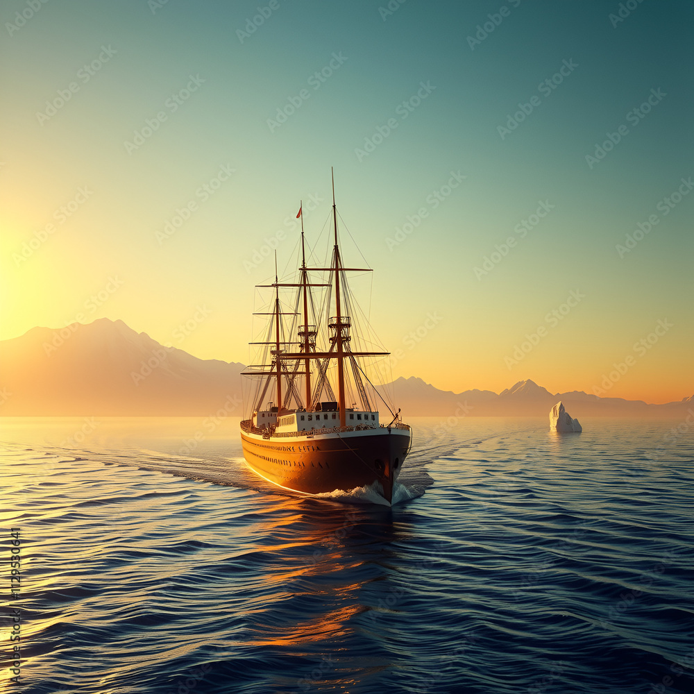 Fototapeta premium Majestic Voyage at Sunset A Titanic-Inspired Ship Journey