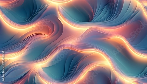 Dynamic waves of light and color flowing through an abstract digital landscape