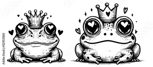 Frog in a crown with hearts vector water  valentine's day, celebration lovely heart