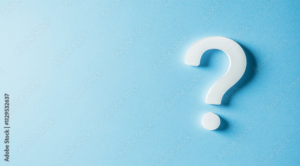 Question mark symbol against a light blue background suggesting curiosity and inquiry in a minimalistic style Question mark symbol against a light blue background suggesting curiosity and inquiry in a minimalistic style