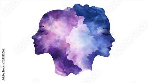 Wallpaper Mural Double female silhouettes in purple and blue watercolor style Torontodigital.ca