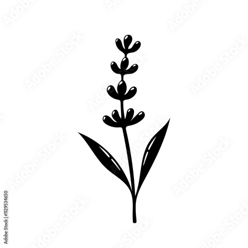 Hand drawn branch with flowers. Botanical floral element. Herb and plant. Vector illustration isolated on white background.