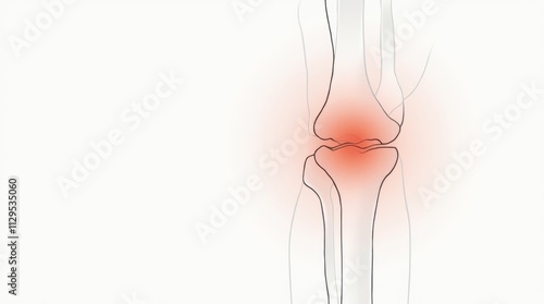A minimalist line art of a joint flare-up with red highlights, soft muted colors, and a clean white background, focusing on the medical concept of inflammation and discomfort