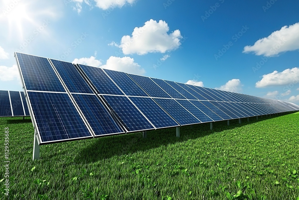 Solar power panels in green field Solar power panels in green field