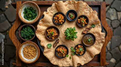 Traditional Middle Eastern Mezze Platter with Assorted Dishes photo