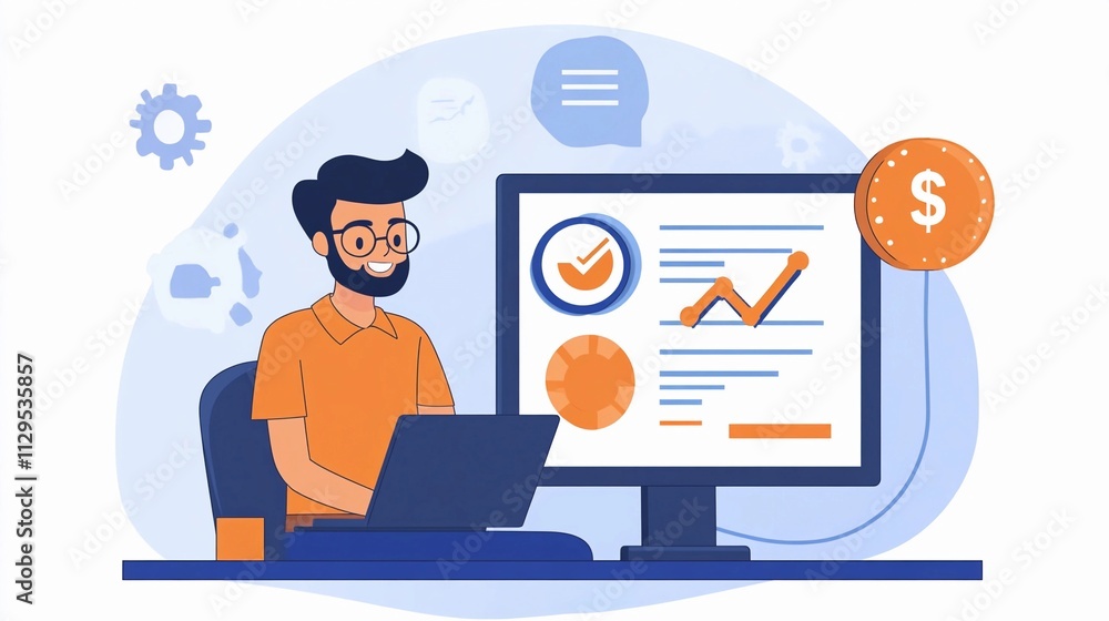 Person working on a laptop analyzing data and charts in a bright digital workspace Person working on a laptop analyzing data and charts in a bright digital workspace