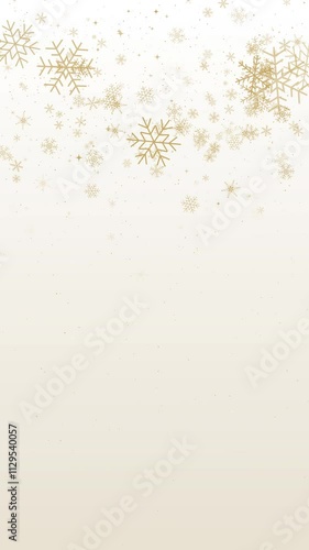Gold Christmas falling snowflakes background. Winter snow minimal frame decoration on white, greeting card. New Year Holidays loop animation. Vertical video.