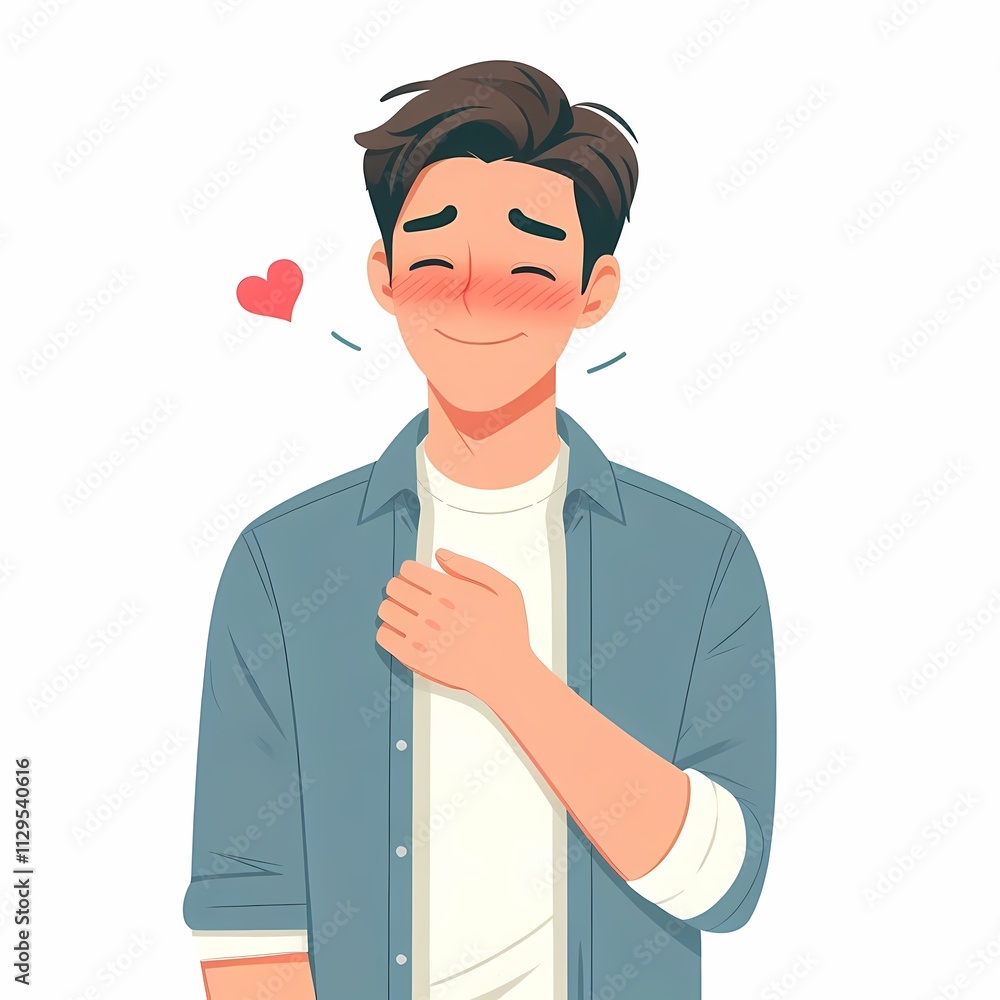 Flat Style Blushing Man Illustration on White Background Flat Style Blushing Man Illustration on White Background