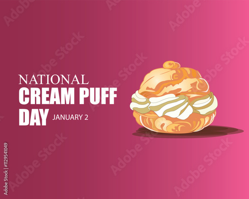 National Cream Puff Day. January 2. Holiday concept. Template for sunburst background, banner, card, poster. Vector illustration.