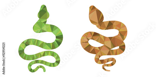 Set of polygonal snake models. Silhouette of simple figures on a white background. Symbol of 2025