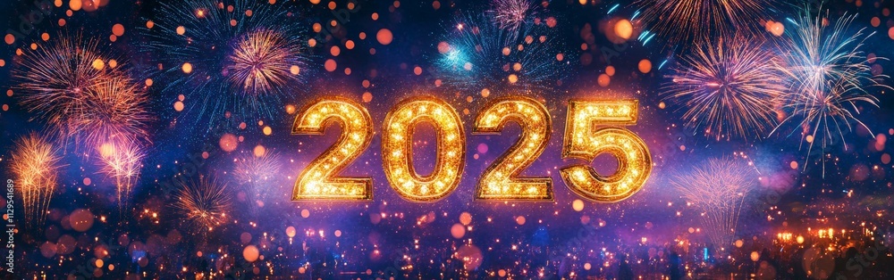 Glittering Golden Numbers with Fireworks Display Glittering Golden Numbers with Fireworks Display