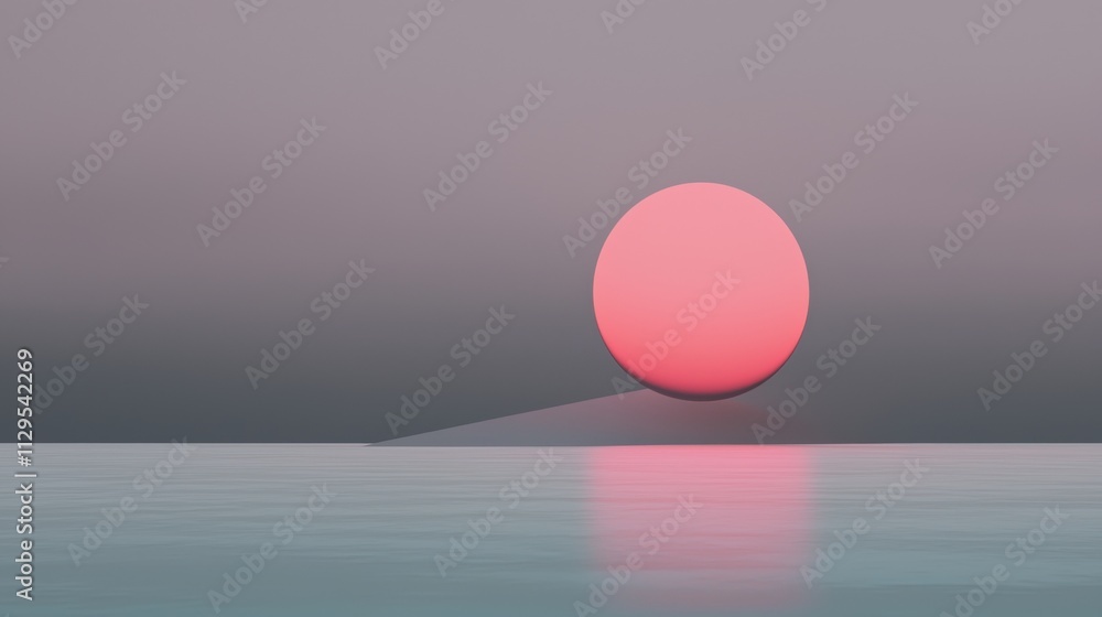 3d rendering of a pink sphere floating on the surface of a body of water. the sphere is in the center of the image and is the only object in the frame. 3d rendering of a pink sphere floating on the surface of a body of water. the sphere is in the center of the image and is the only object in the frame.