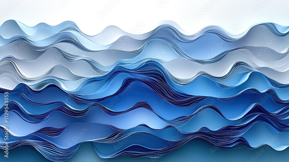 Fototapeta premium Abstract design featuring layered blue waves represents ocean depth and movement