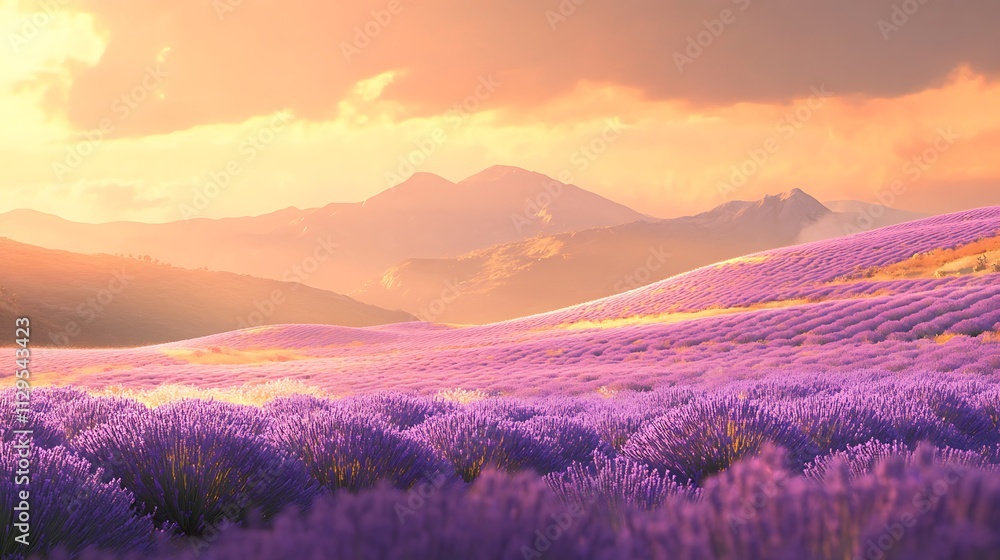 Lavender Fields at Sunset: A Serene Landscape in Provence Lavender Fields at Sunset: A Serene Landscape in Provence