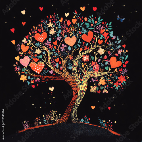 Artistic Heart-Shaped Trees Symbolizing Love and Romance with Whimsical Designs for Valentine's Day and Greeting Cards
 photo