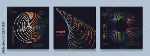 Set Retro Circle Line. Music 3D Gradient in 70s color. Abstract Technology Background for Branding, Social Media, Advertising, Banners, Posters. Technology Cyber, Hi-tech in Vector illustration.