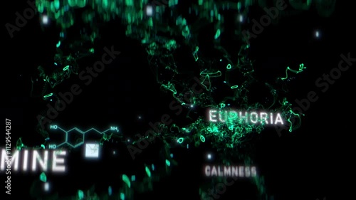 Hormones chemistry and positive emotions, animation, Mental Health and hormones oxytocin, serotonin, dopamine, endorphins