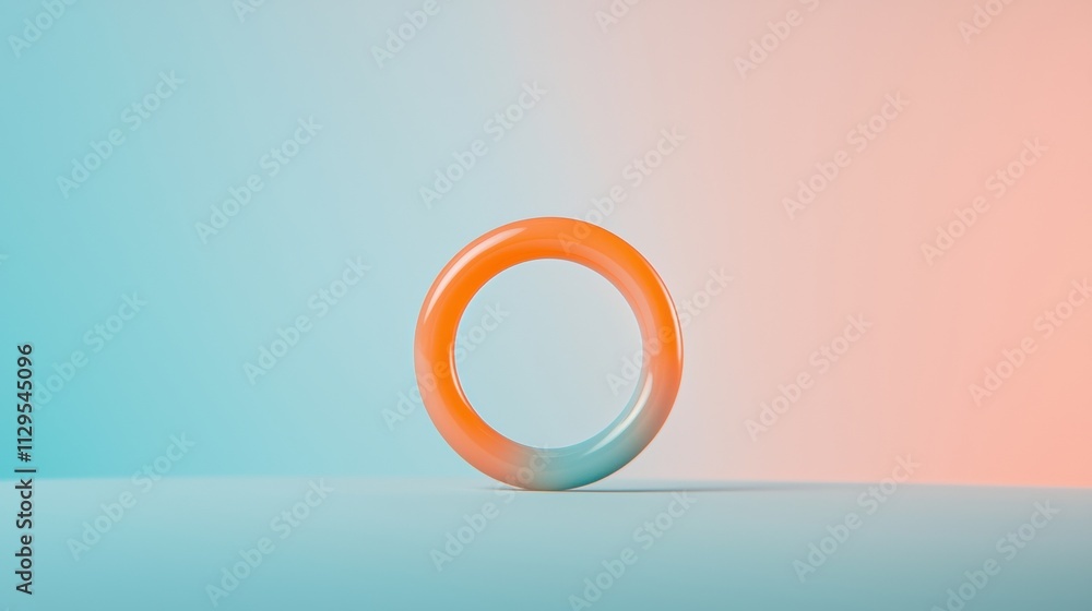 3d rendering of an orange ring on a light blue background. the ring is in the center of the image and is the only object in the frame. 3d rendering of an orange ring on a light blue background. the ring is in the center of the image and is the only object in the frame.