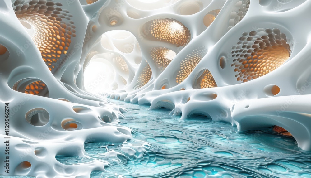 A white and blue image of a river with a lot of holes in it A white and blue image of a river with a lot of holes in it