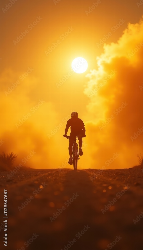 A silhouetted cyclist riding towards a stunning sunset, capturing the spirit of adventure and freedom in outdoor sports. A silhouetted cyclist riding towards a stunning sunset, capturing the spirit of adventure and freedom in outdoor sports.