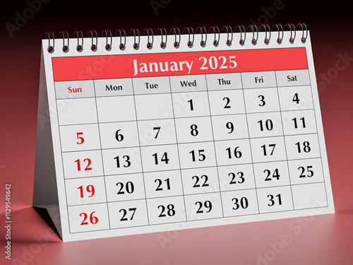 January 2025 calendar. One page of annual business desk monthly calendars