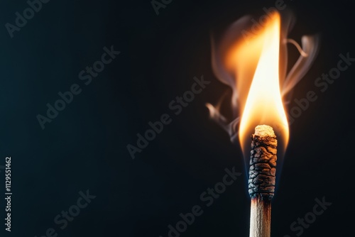 Flickering flame on a matchstick emits warm light in a dark environment photo