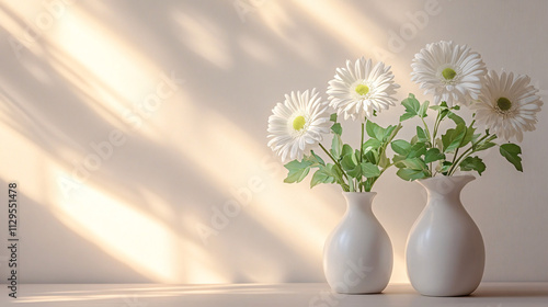 Wallpaper Mural Minimalist White Gerbera Daisy Vases in Backlit Memorial Setting Torontodigital.ca