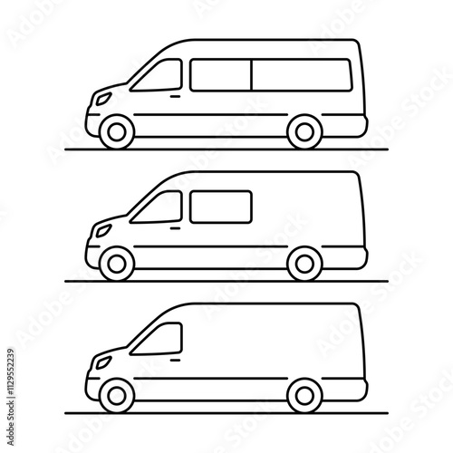 Minibus icon. Black outline linear silhouette. Editable strokes. Side view. Vector simple flat graphic illustration. Isolated object on white background. Isolate.