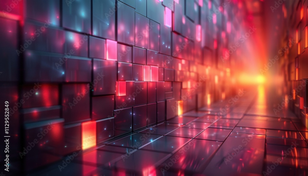 A wall of blocks with a red and orange glow A wall of blocks with a red and orange glow
