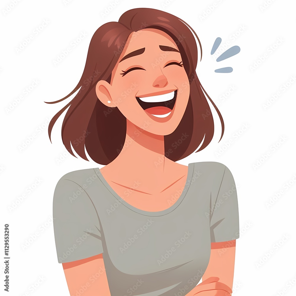 Cheerful Woman Laughing in Flat Style Illustration on White Background Cheerful Woman Laughing in Flat Style Illustration on White Background