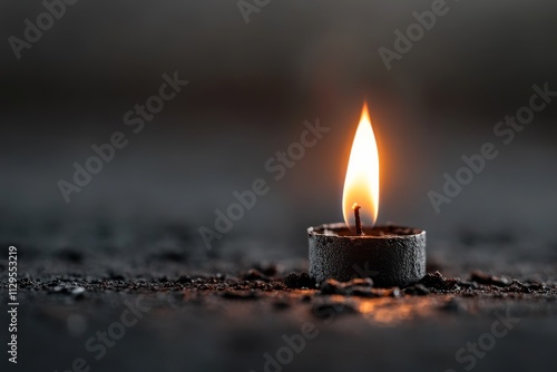 Single candle flame illuminates dark surface creating a warm, tranquil atmosphere during nighttime