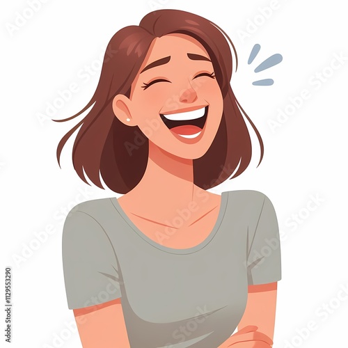 Cheerful Woman Laughing in Flat Style Illustration on White Background